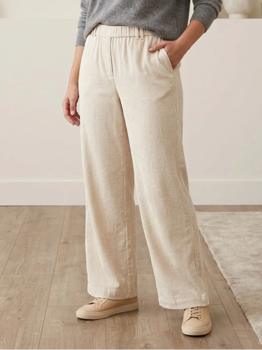 J. Jill Cream Viscose Corduroy Wide Leg Pants S Coastal Grandma Lagenlook Artsy